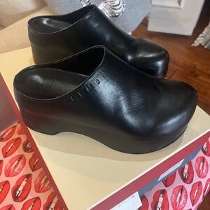 Marni Black Leather Chunky Sabot Clogs